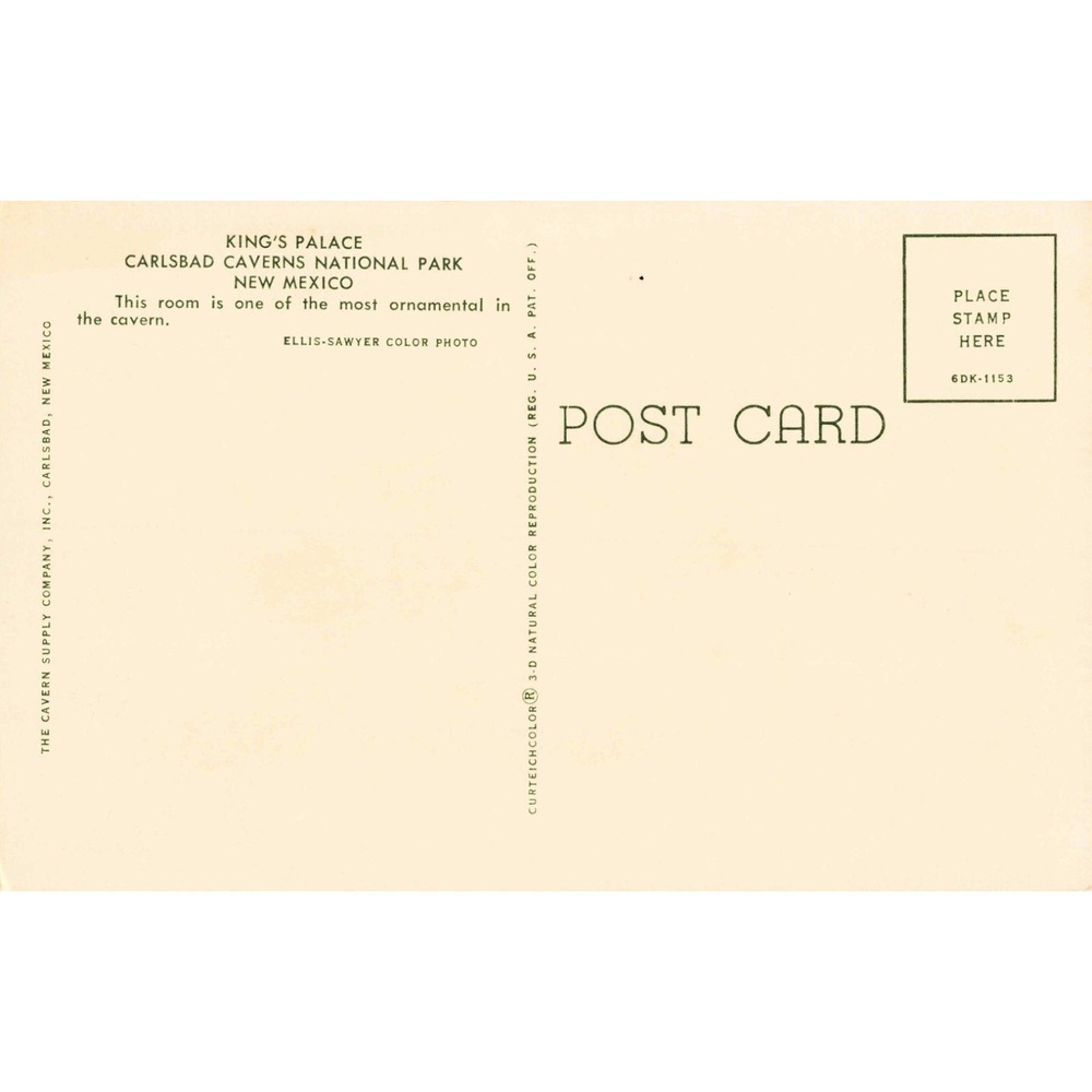 Vintage Carlsbad Caverns National Park New Mexico Kings Palace Postcard - Picture 2 of 2